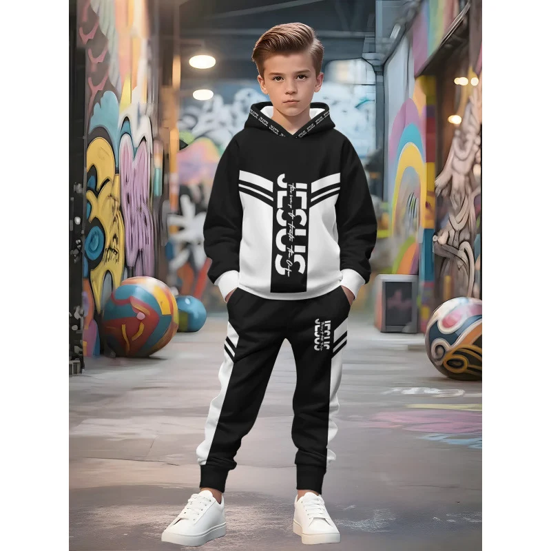 Unisex Kinder Jogginganzug mit Kapuzenpullover und detailreichem Auto-Print Arvani