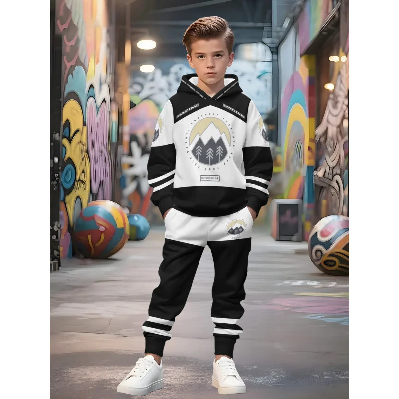 Unisex Kinder Jogginganzug mit Kapuzenpullover und detailreichem Auto-Print Arvani
