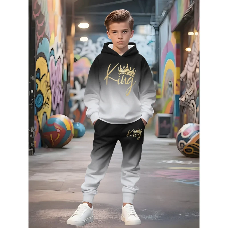 Unisex Kinder Jogginganzug mit Kapuzenpullover und detailreichem Auto-Print Arvani