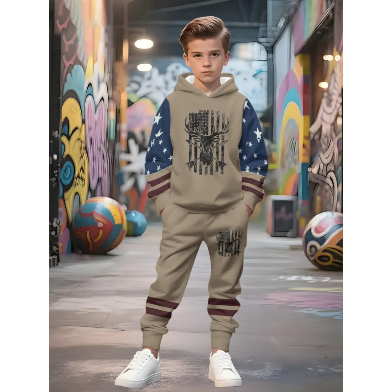 Unisex Kinder Jogginganzug mit Kapuzenpullover und detailreichem Auto-Print Arvani