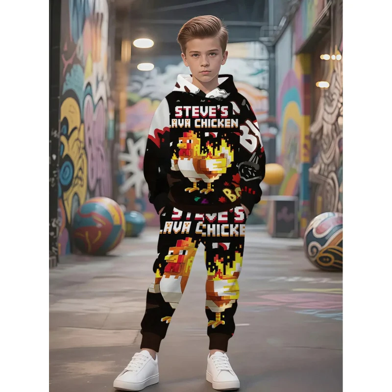 Unisex Kinder Jogginganzug mit Kapuzenpullover und detailreichem Auto-Print Arvani