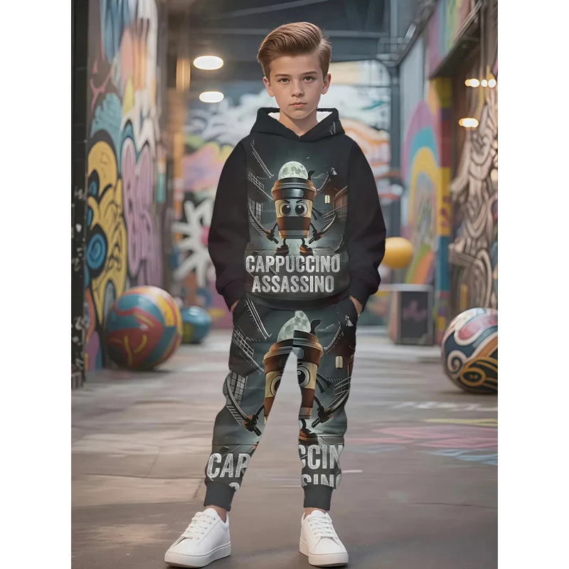 Unisex Kinder Jogginganzug mit Kapuzenpullover und detailreichem Auto-Print Arvani