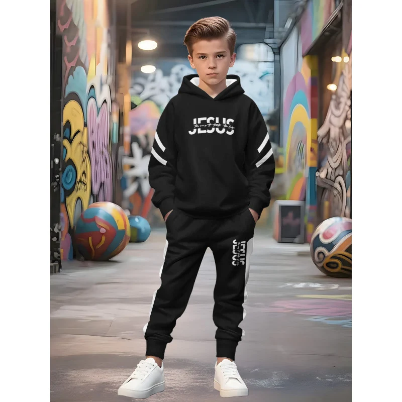 Unisex Kinder Jogginganzug mit Kapuzenpullover und detailreichem Auto-Print Arvani