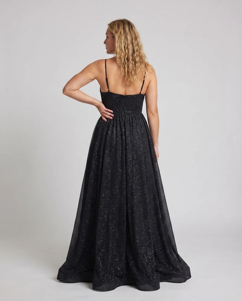 Damen Maxikleid Glitzer V-Ausschnitt Schwingrock