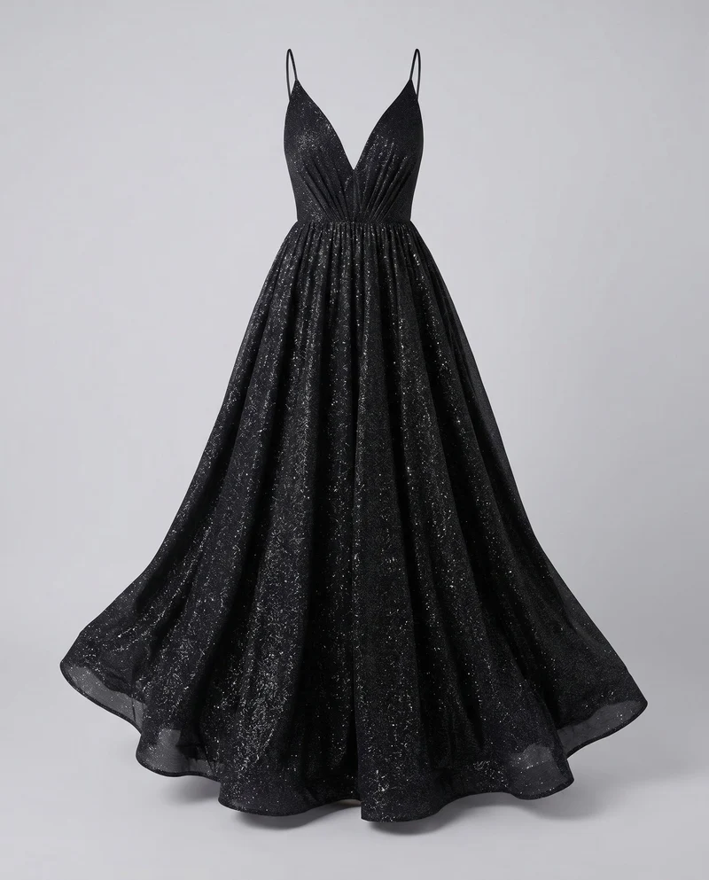 Damen Maxikleid Glitzer V-Ausschnitt Schwingrock