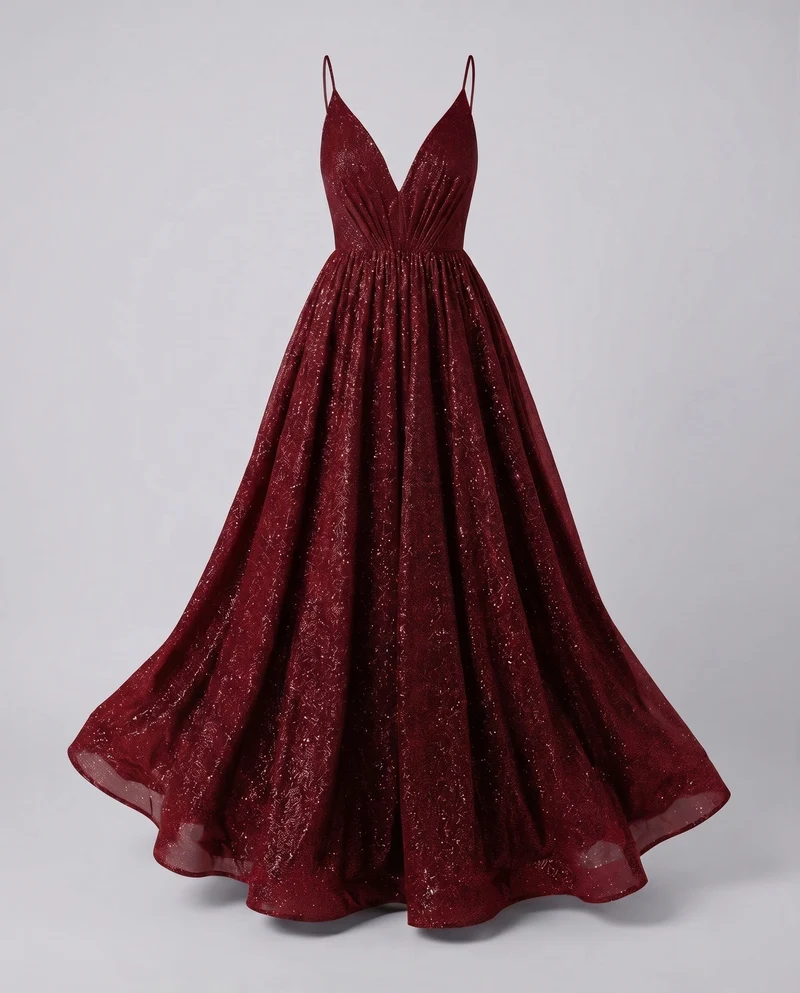 Damen Maxikleid Glitzer V-Ausschnitt Schwingrock