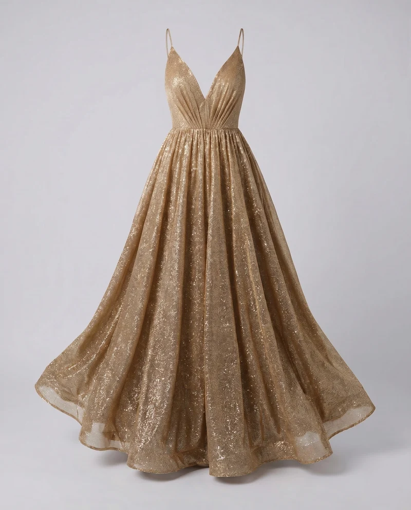 Damen Maxikleid Glitzer V-Ausschnitt Schwingrock