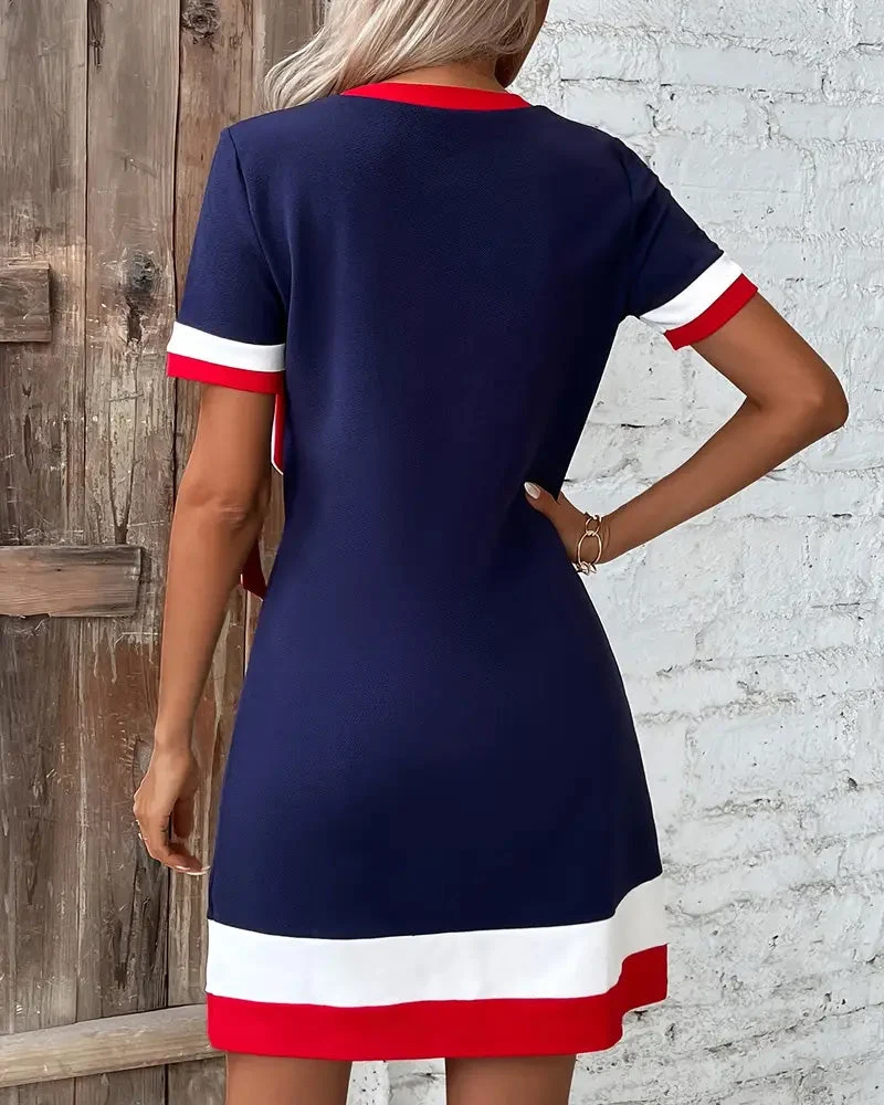 Kleid Kurzärmlig Kontrastband - Arvani