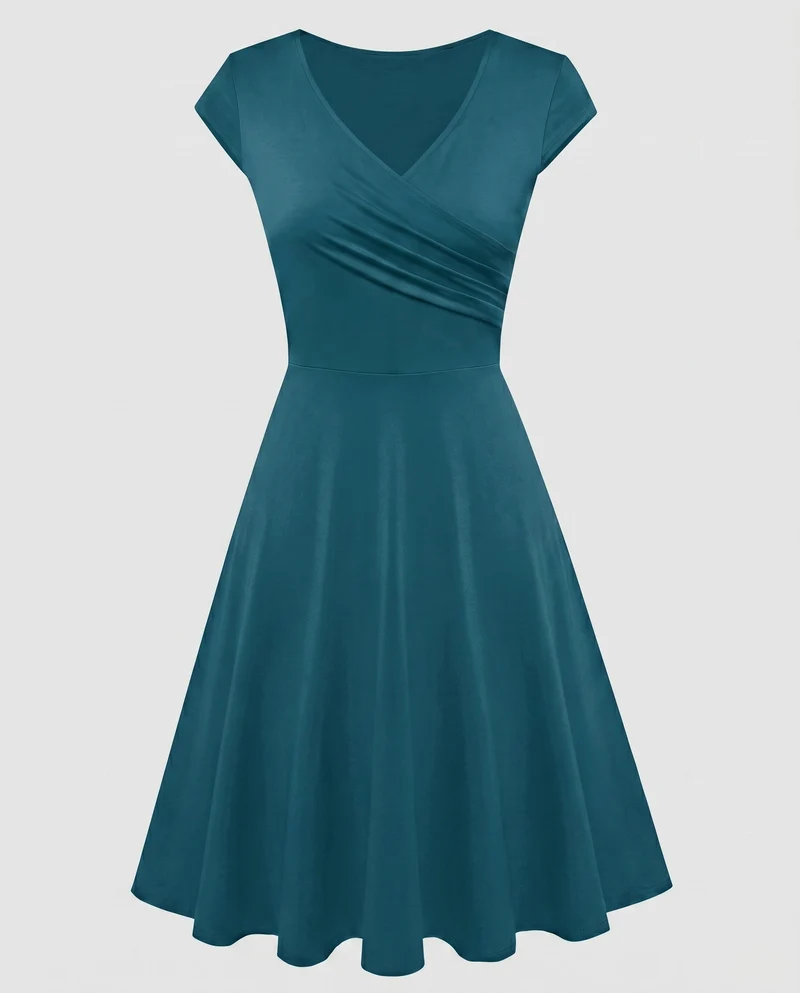 Damen A-Linien Kleid mit Wickeldesign und Falten von - Vittorelli