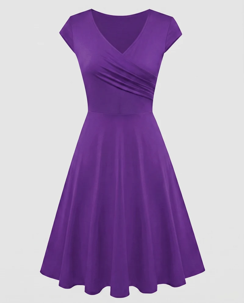 Damen A-Linien Kleid mit Wickeldesign und Falten von - Vittorelli