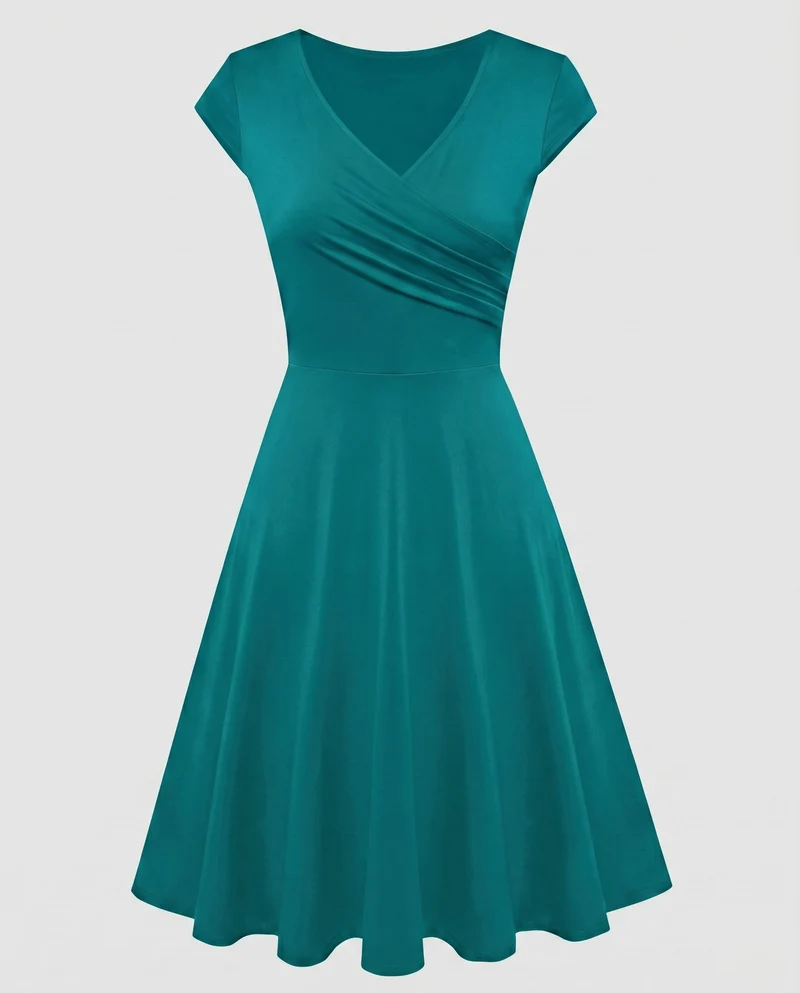 Damen A-Linien Kleid mit Wickeldesign und Falten von - Vittorelli