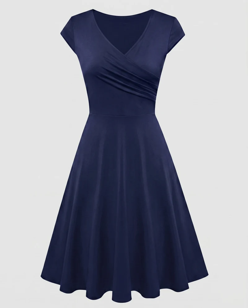 Damen A-Linien Kleid mit Wickeldesign und Falten von - Vittorelli