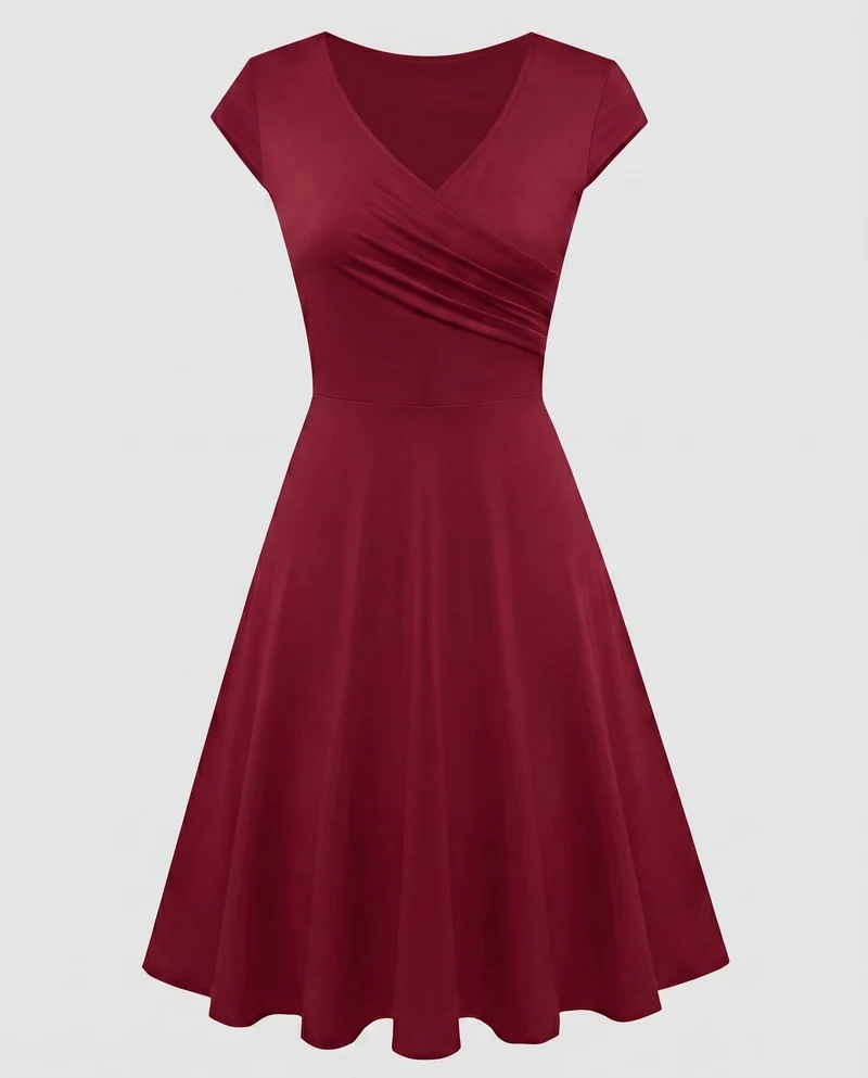 Damen A-Linien Kleid mit Wickeldesign und Falten von - Vittorelli