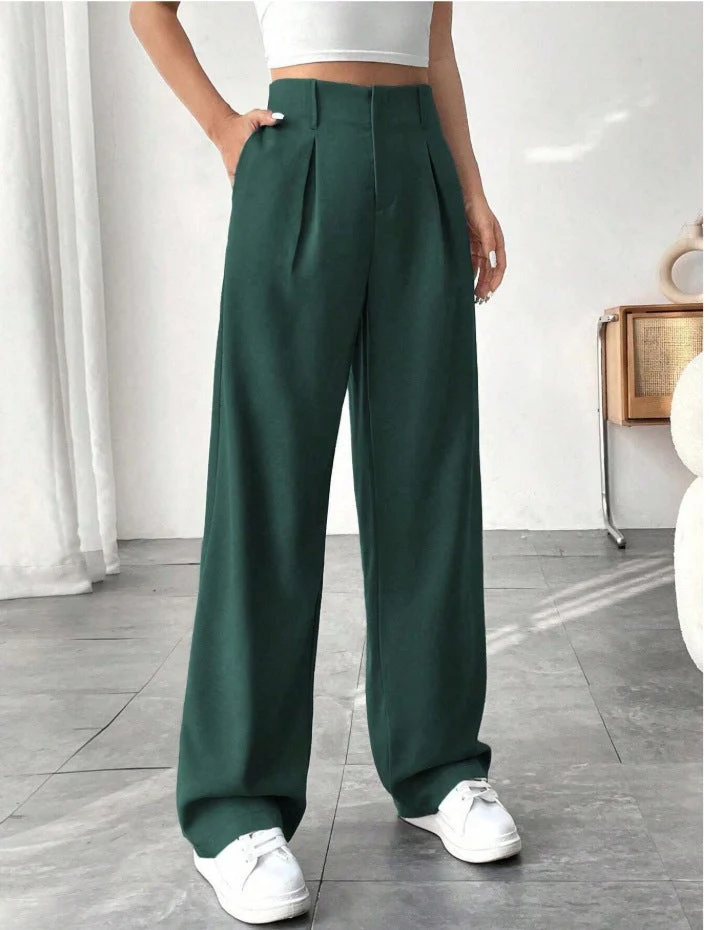 Damen Elegante Bundfaltenhose mit weitem Schnitt