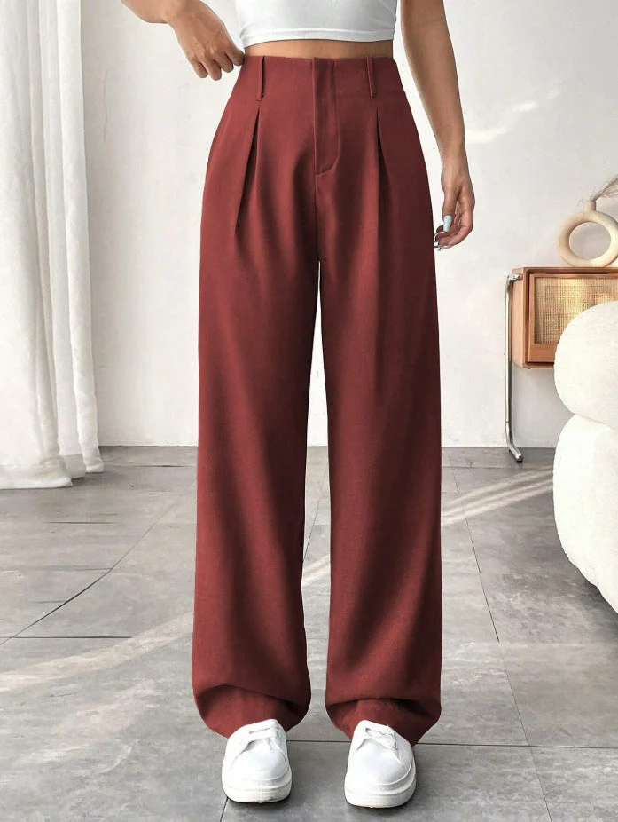 Damen Elegante Bundfaltenhose mit weitem Schnitt
