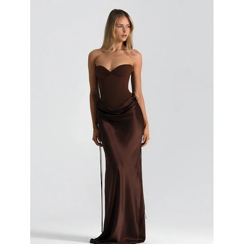 Damen Elegantes Trägerloses Maxikleid mit raffiniertem Drapierungsdesign und schmalem Schnitt