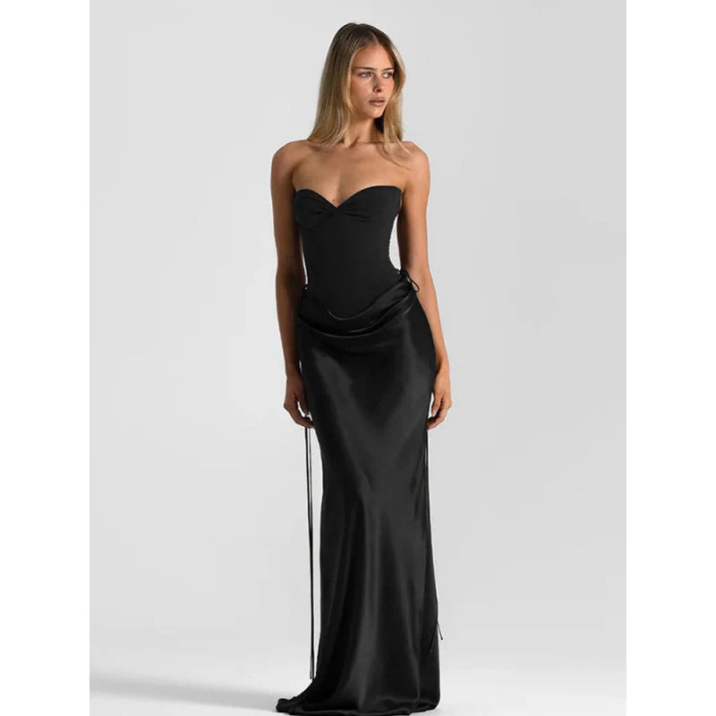Damen Elegantes Trägerloses Maxikleid mit raffiniertem Drapierungsdesign und schmalem Schnitt