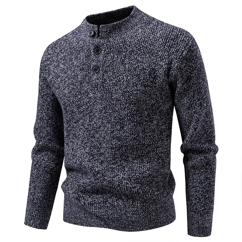 Herren Feinstrick-Henleypullover mit kurzem Stehkragen, Knopfleiste und Rippbündchen Nord Taschen