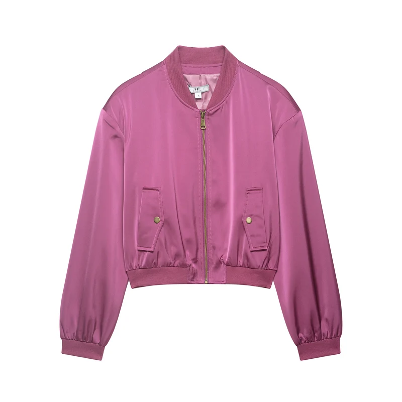 Damen Kurze Satin‑Bomberjacke im Cropped‑Boxy‑Schnitt Nord Taschen