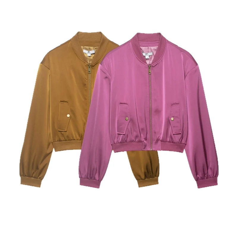 Damen Kurze Satin‑Bomberjacke im Cropped‑Boxy‑Schnitt Nord Taschen