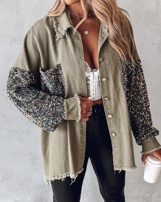 Kontrastierende Paillettenjacke für Den Frühling