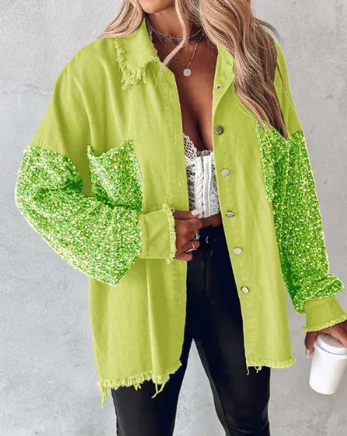 Kontrastierende Paillettenjacke für Den Frühling