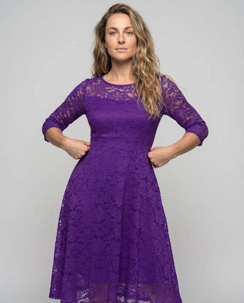 Damen Spitzen-Midikleid 3/4-Arm Korsettnaht Taschen Avellé