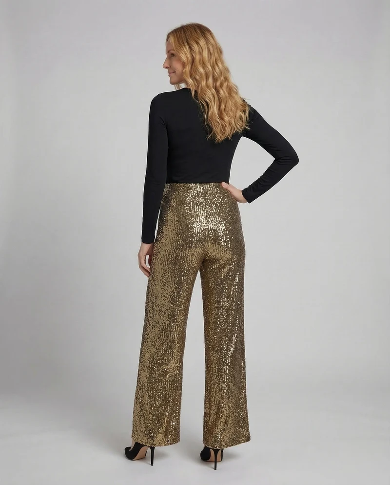 Damen Pailletten Palazzo Hose