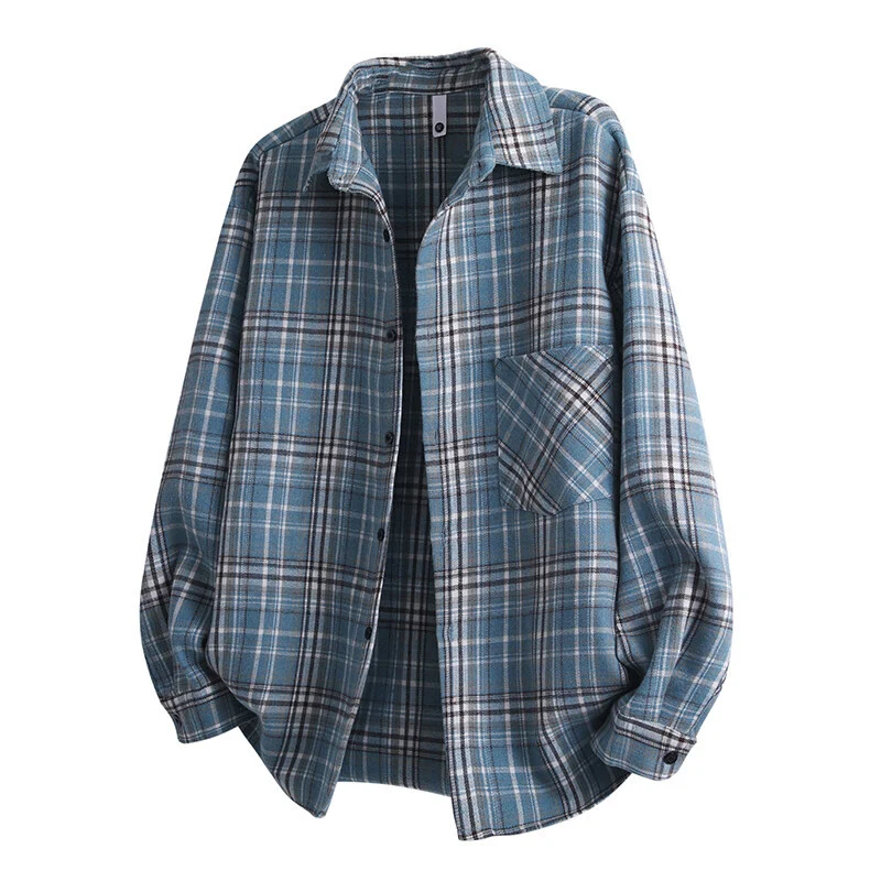 Unisex weites Flanellhemd mit Karomuster und aufgesetzter Brusttasche Arvani