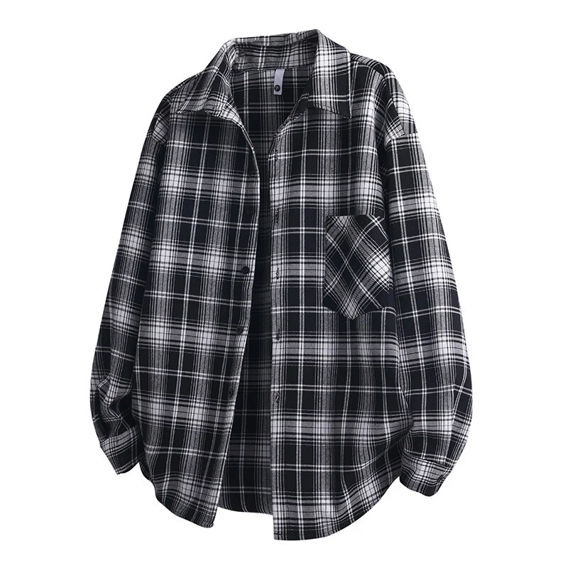 Unisex weites Flanellhemd mit Karomuster und aufgesetzter Brusttasche Arvani