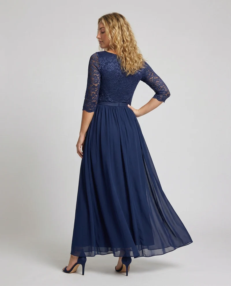 Damen Tüll-Abendkleid Spitzenoberteil Plissee-Rock