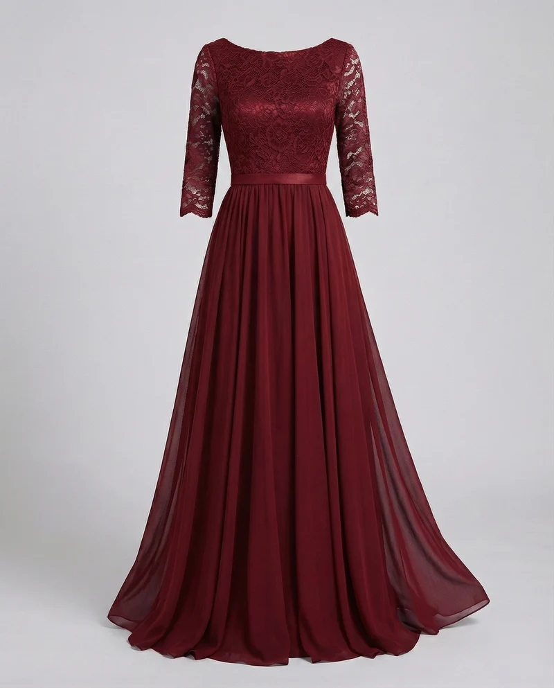 Damen Tüll-Abendkleid Spitzenoberteil Plissee-Rock