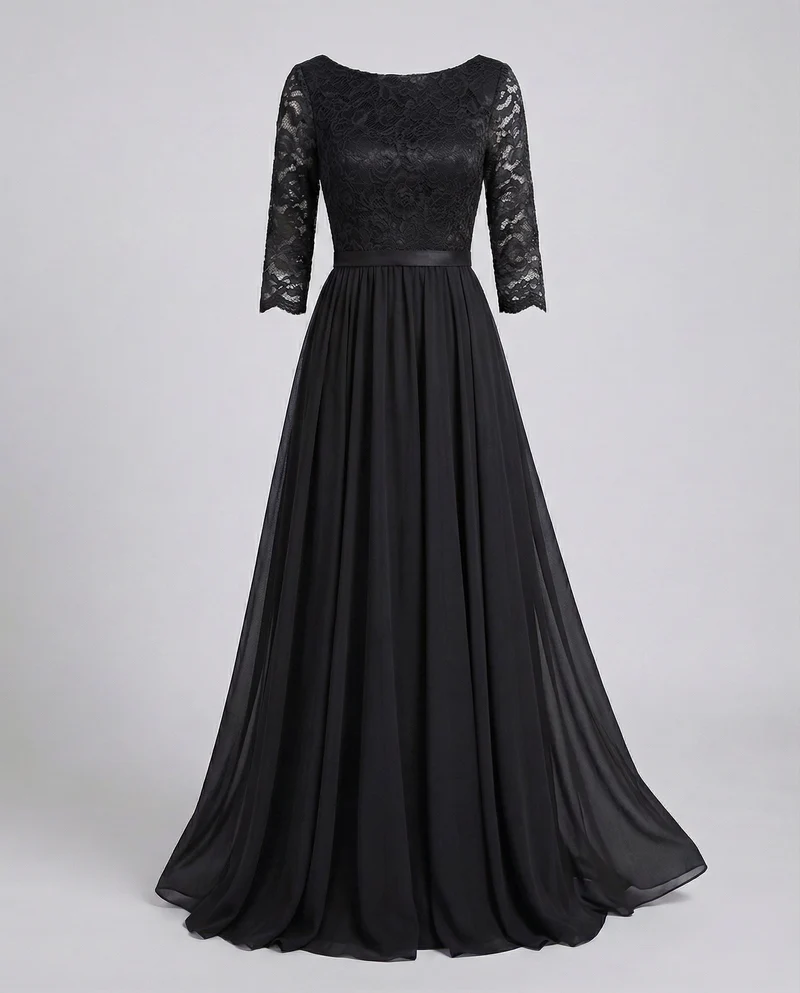 Damen Tüll-Abendkleid Spitzenoberteil Plissee-Rock