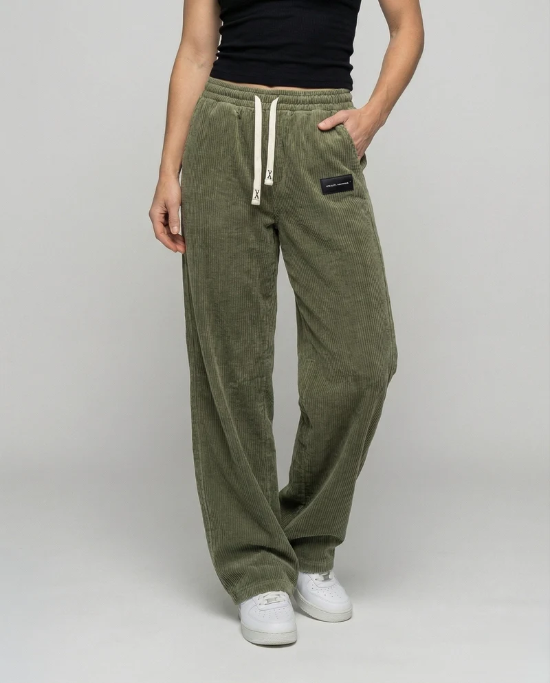 Damen nan lässige Cord-Baggy-Hose mit elastischem Tunnelzugbund, tiefem Schritt und seitlichen Eingrifftaschen Nord Taschen