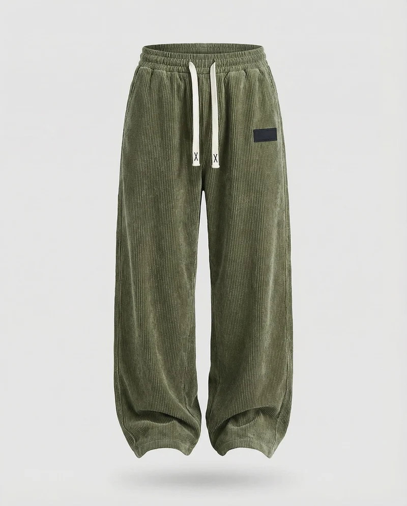 Damen nan lässige Cord-Baggy-Hose mit elastischem Tunnelzugbund, tiefem Schritt und seitlichen Eingrifftaschen Nord Taschen