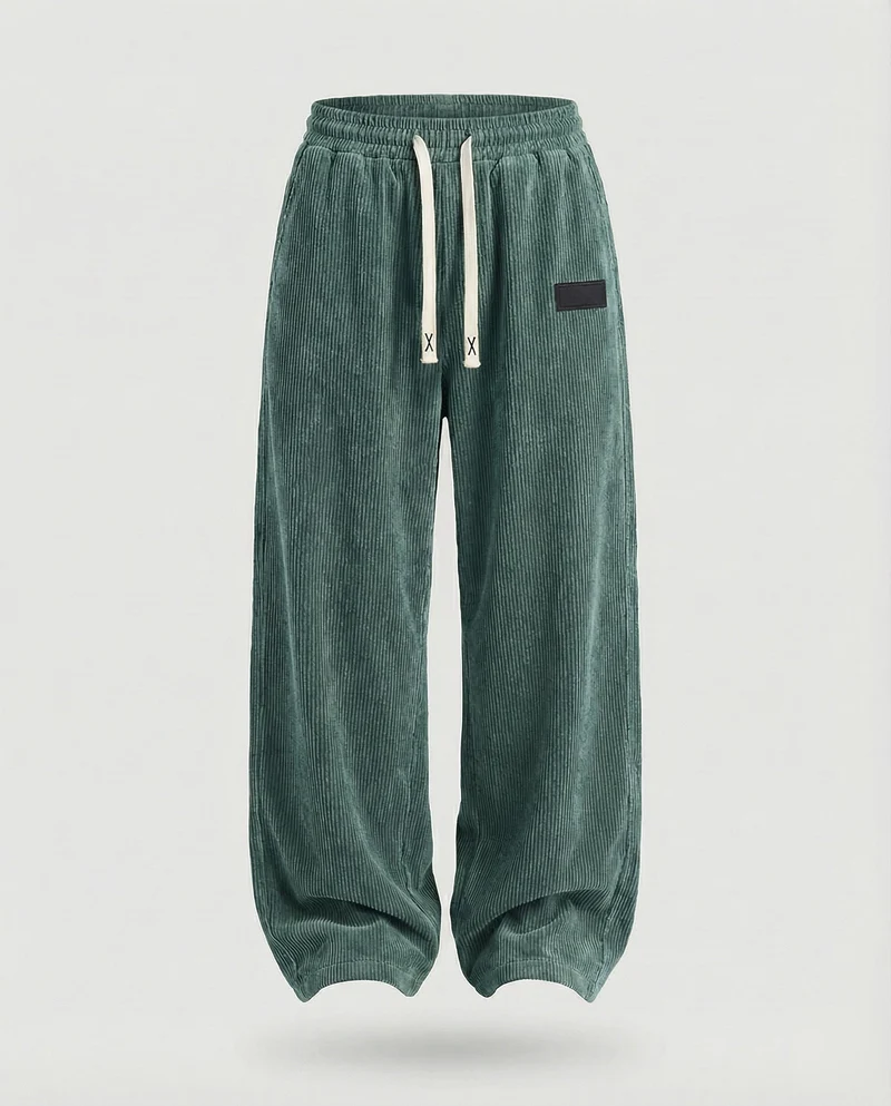 Damen nan lässige Cord-Baggy-Hose mit elastischem Tunnelzugbund, tiefem Schritt und seitlichen Eingrifftaschen Nord Taschen