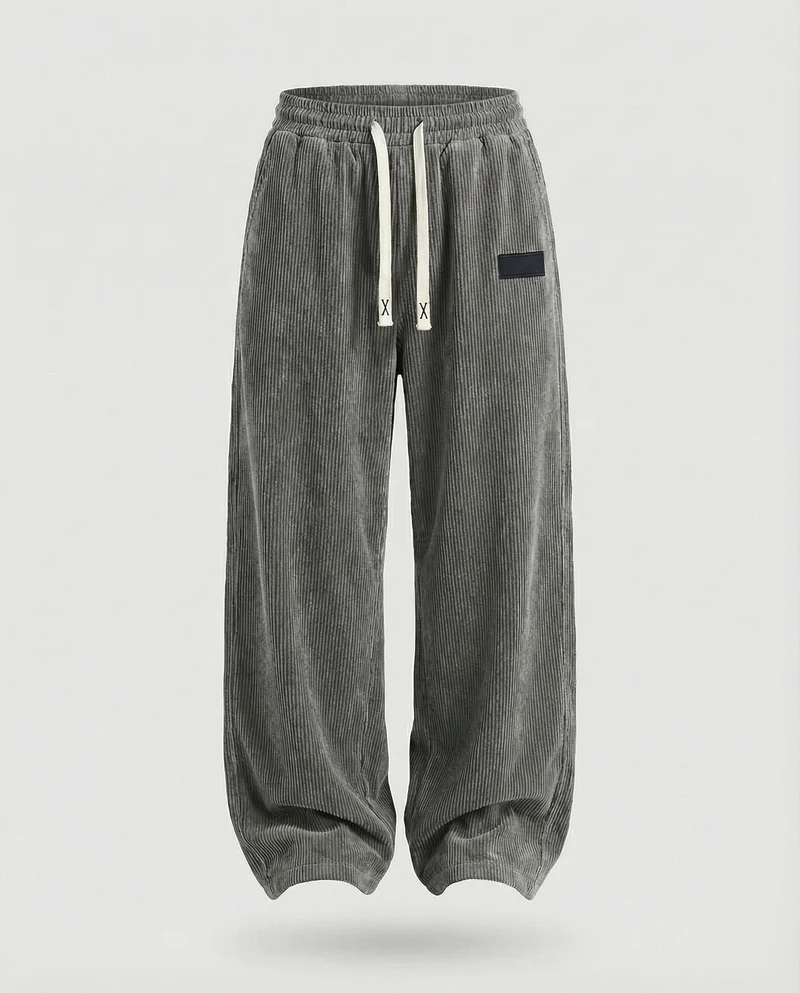 Damen nan lässige Cord-Baggy-Hose mit elastischem Tunnelzugbund, tiefem Schritt und seitlichen Eingrifftaschen Nord Taschen