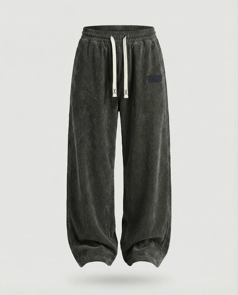 Damen nan lässige Cord-Baggy-Hose mit elastischem Tunnelzugbund, tiefem Schritt und seitlichen Eingrifftaschen Nord Taschen