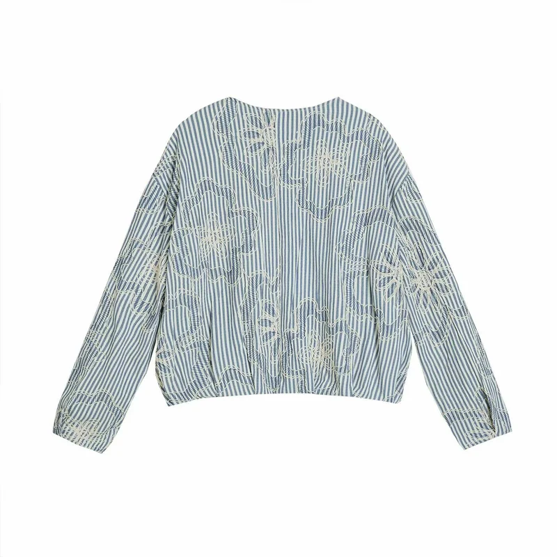 Damen 200+ gestreifte bestickte Blousonjacke mit durchgehendem Reißverschluss Nord Taschen