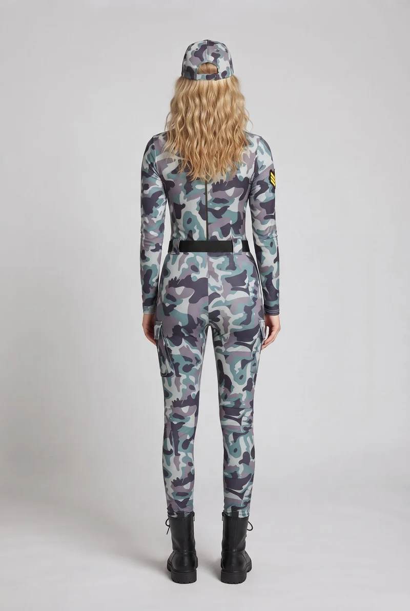 Damen Camo-Design Overall mit Reißverschluss Nord Taschen