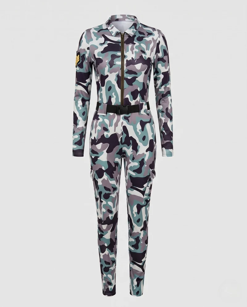 Damen Camo-Design Overall mit Reißverschluss Nord Taschen