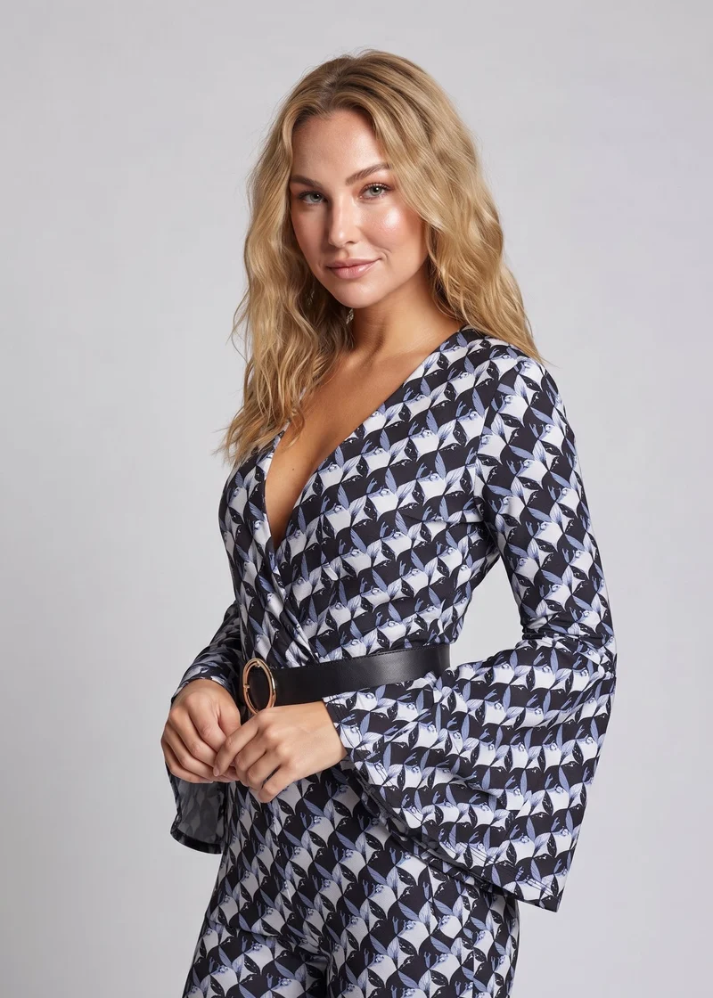 Damen Designer Jumpsuit mit weitem Ärmel Nord Taschen