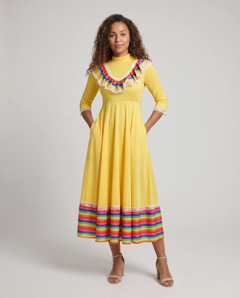Frauen Elegantes Maxi Kleid mit Rüschen Nord Taschen