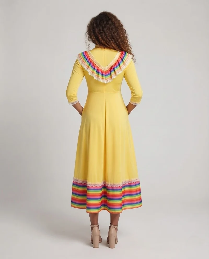 Frauen Elegantes Maxi Kleid mit Rüschen Nord Taschen