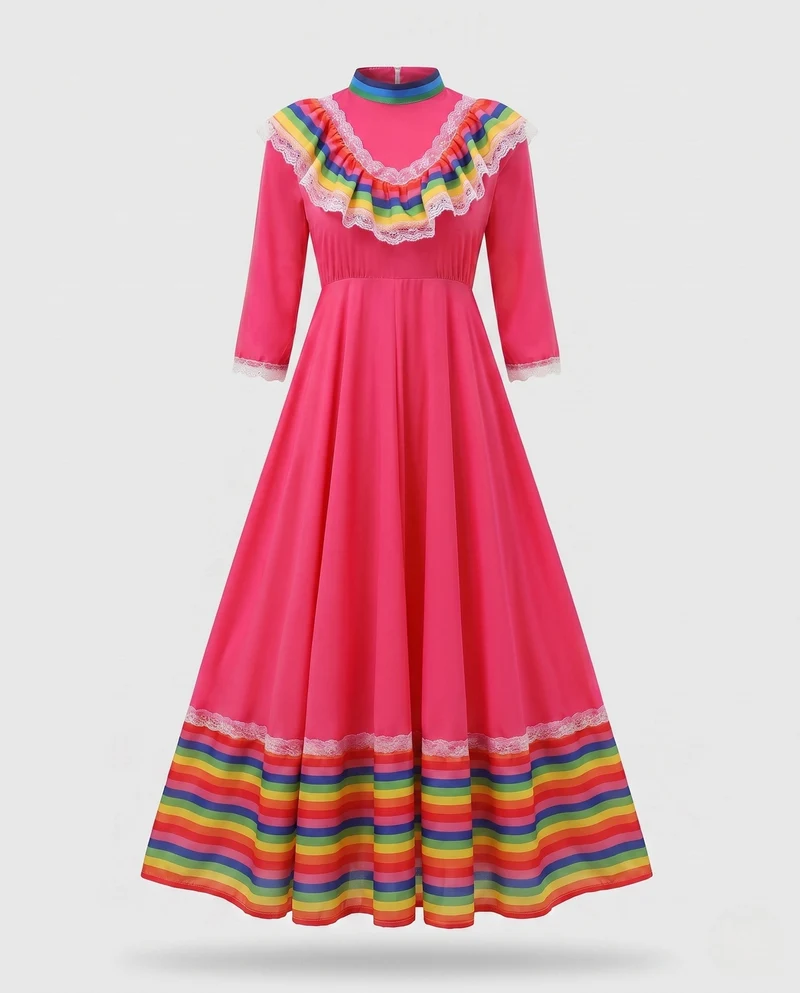 Frauen Elegantes Maxi Kleid mit Rüschen Nord Taschen