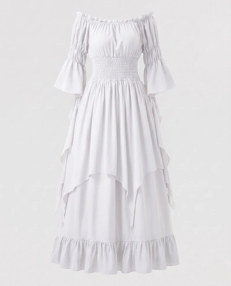 Frauen Elegante Maxi Kleid mit Off-Shoulder Design Nord Taschen