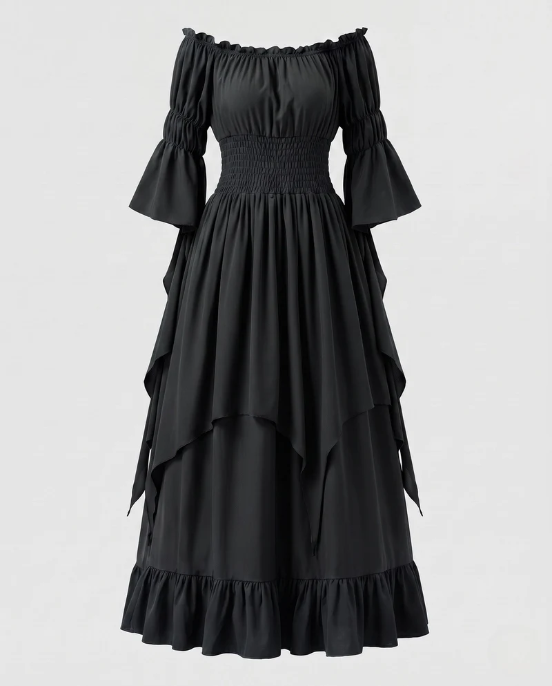Frauen Elegante Maxi Kleid mit Off-Shoulder Design Nord Taschen
