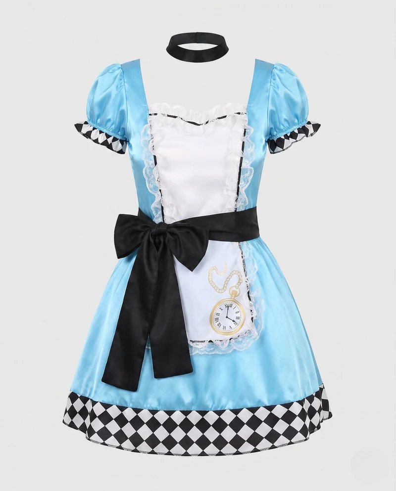 Fantasievolles Kostüm für Damen als Alice im Wunderland Nord Taschen