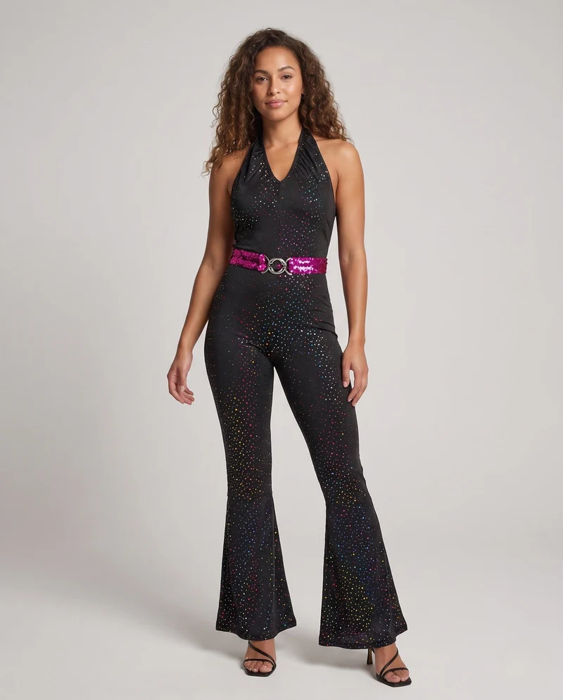 Damen Funkelndes Jumpsuit mit weitem Bein Nord Taschen