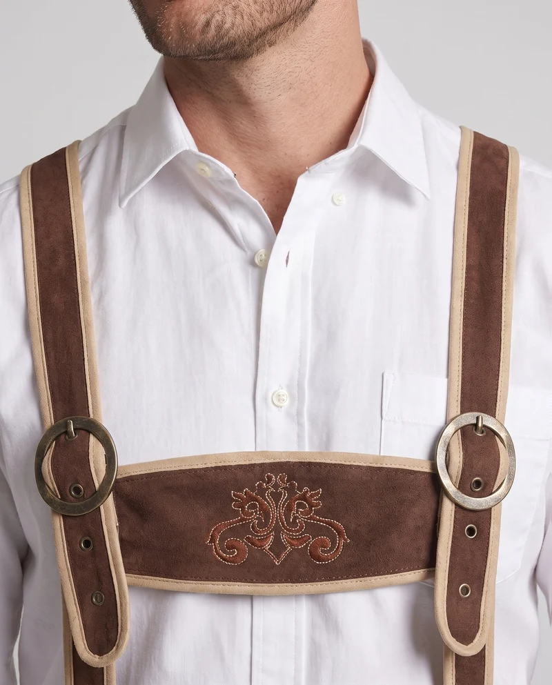 Herren traditionelle Lederhosen mit aufwendiger Stickerei Nord Taschen